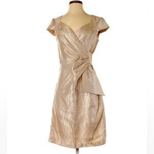 London Times Champaign Wrap Cocktail Dress size 8. Metallic sheen.